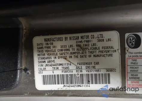 2009 Nissan 370Z z USA, uszkodzony, nr VIN JN1AZ44E59M411314